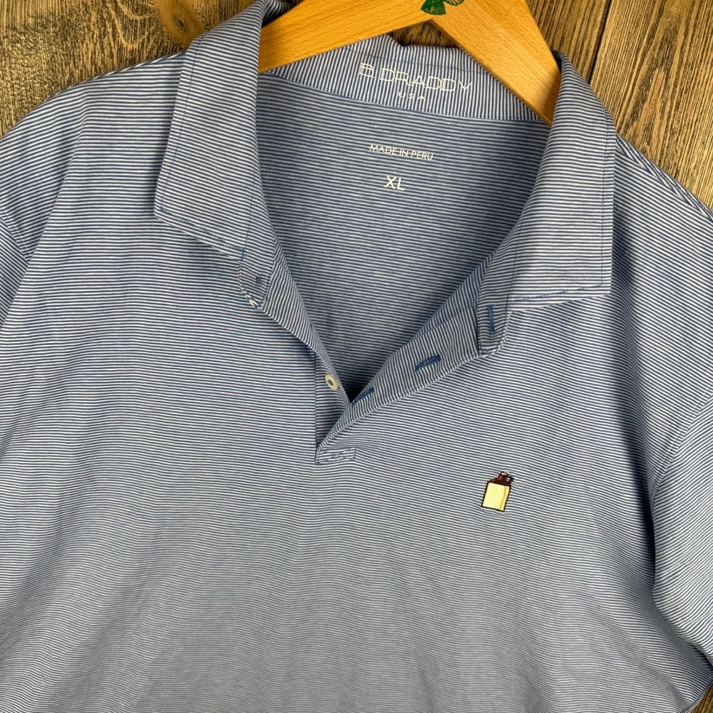 B. Draddy Blue Striped Pima Cotton Stretch Polo Shirt Mens XL Nevillewood CC Jug